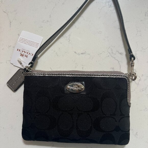 Vintage Coach Black Monogram Wristlet - Picture 1 of 2